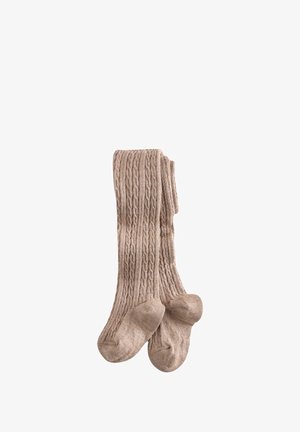 Bežové ponožky z pleteniny s textúrovaným vzorom, s rebrovaným dizajnom a zosilnenými špičkami a pätami pre zvýšenú odolnosť.