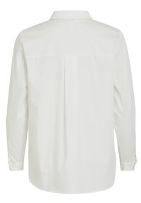 Camisa blanca de manga larga con cuello, pliegue en la espalda y puños abotonados. Tejido suave con corte recto y dobladillo redondeado.