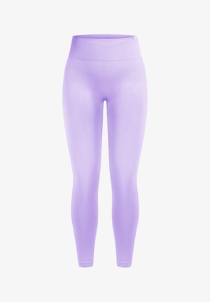 Paarse leggings gemaakt van rekbaar materiaal met een hoge tailleband, met een gladde textuur en een aansluitende pasvorm.