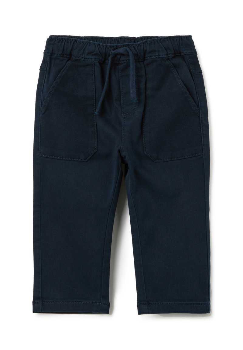 Pantalons de jogging bleu marine en coton doux, avec une taille élastique, un cordon de serrage et deux poches avant.