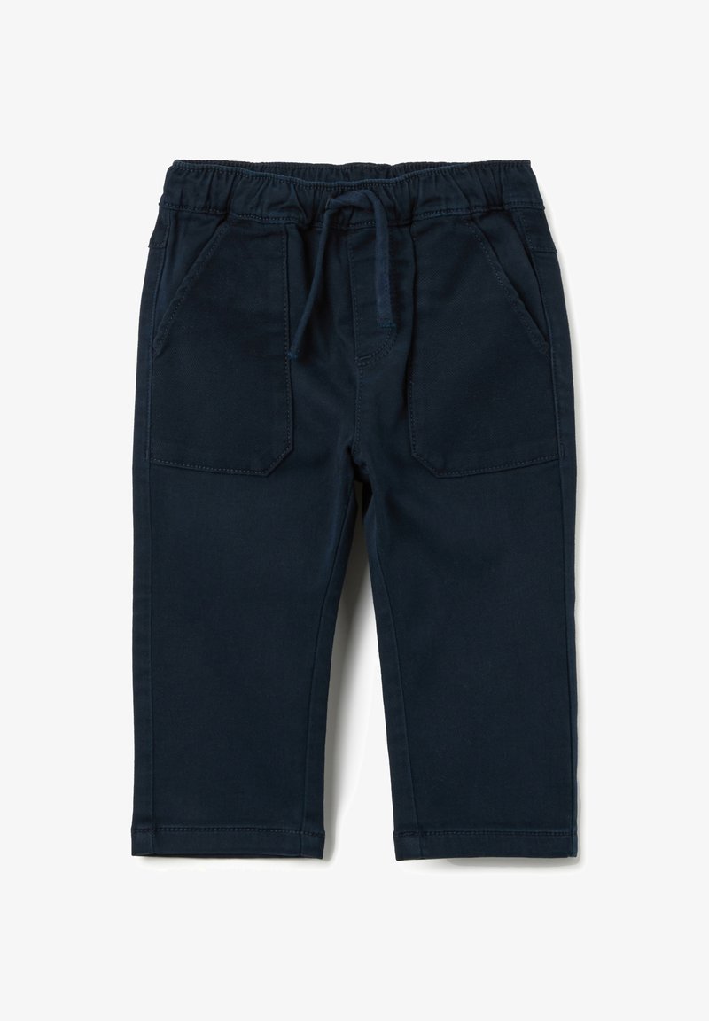 Marineblauwe joggerbroeken van zachte katoen, met een elastische tailleband, een trekkoord en twee voorkantzakken.