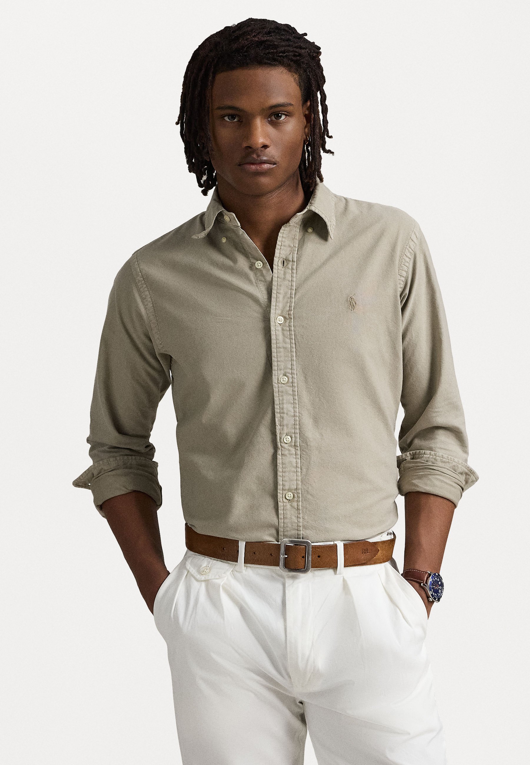 Camisa Polo Ralph Lauren Hombre Custom Fit Oxford Teñido Verde