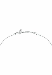 Bracciale in argento con un design delicato, superficie liscia e chiusura a moschettone con un piccolo ciondolo rotondo.