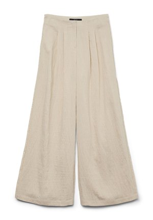 Beežilai laiad lõhkega lina püksid esiplistide, kõrge vöökohaga ja varjatud luku sulgemisega.