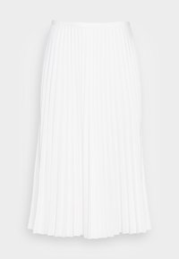 Záhybová bílá sukně vyrobená z lehkého materiálu, s vysokým pasem a volnou siluetou ve tvaru A, která elegantně splývá.