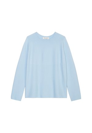 Helles blaues Sweatshirt aus weichem Material, mit Rundhalsausschnitt und langen Ärmeln, in entspannter Passform und ohne sichtbare Muster oder Beschläge.