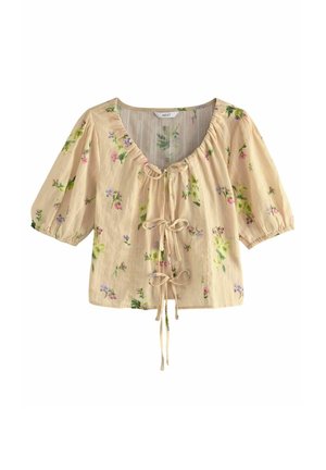 Next REGULAR FIT TIE FRONT PUFF SHORT SLEEVE - Palaidinė - natural floral print