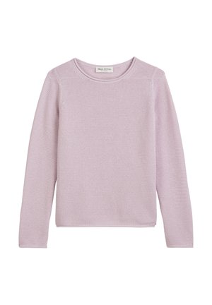 Maglione lungo a maniche lunghe di colore viola chiaro con un motivo a maglia testurizzato, scollo rotondo e taglio dritto. Etichetta con scritto "Mare O'Polo."