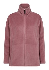 Fleece jacket in soft mauve, featuring a high collar and full front zipper. Smooth texture with straight cut and no visible logos or patterns.