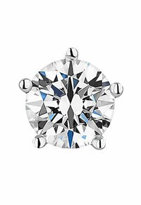 Pendiente de aro con diamante redondo, con una superficie clara y facetada, montado en un armazón de metal blanco pulido, que presenta cuatro garras.