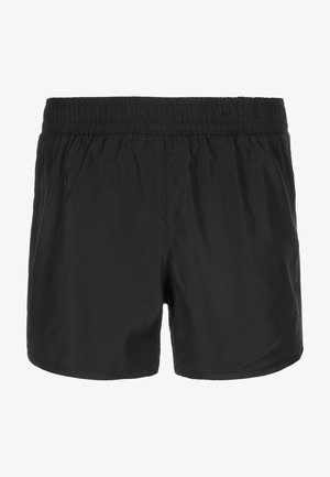 Fekete fürdőnadrág könnyű anyagból, rugalmas derékkal és egyszerű, díszítések nélküli kialakítással.