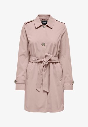 Hele roosa trentšmantel vööümbrise, nööpklapiga ja klapiga taskutega. Omadab klassikalist kraed ja dekoratiivseid epauletti õlgadel.