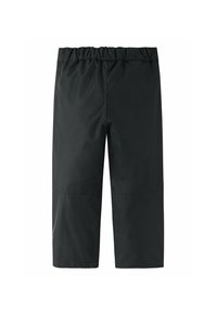 Schwarze, wasserdichte Shorts mit elastischem Bund und glatter Textur, ausgestattet mit einem knielangen Schnitt und minimalistischem Design.