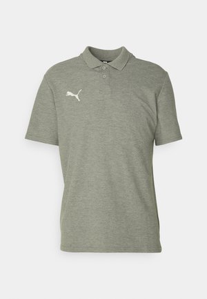 Grijze poloshirt van zacht, textuurstof met een klassieke kraag en korte mouwen. Geborduurd wit logo op de linkerkant van de borst.
