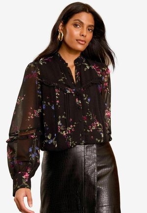 Love & Roses PETITE FIT - PRINTED RUFFLE BUTTON THROUGH LONG SLEEVE - Pusero - black floral
