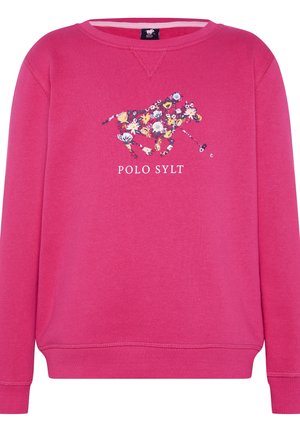 Hellrosanes Sweatshirt mit floraler Polo-Spieler-Grafik und "POLO SYLT"-Schriftzug mittig auf der Brust, mit gerippten Bündchen und Saum.