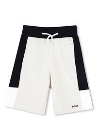 Shorts en crème avec des panneaux latéraux noirs et des accents blancs. Mélange de coton, taille élastique et cordon de serrage. Dispose de poches latérales et d'un détail de logo.