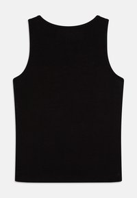 Svart tank topp med rund halsline og ermeløs design. Laget av myk stoff med glatt tekstur og ingen synlige mønstre.
