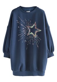 Felpa blu navy con maniche larghe, caratterizzata da un design a stella di paillettes e motivo a esplosione. Tessuto morbido, polsini e orlo a coste.