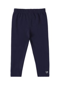 Leggings blu navy in cotone morbido, con vita elasticizzata e un piccolo dettaglio a forma di cuore in strass vicino alla caviglia.