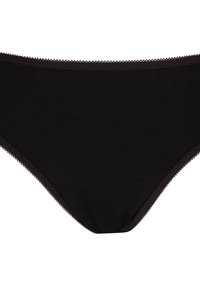 Zwarte katoen bikini onderbroek met een gladde textuur, voorzien van een scalloped elastische tailleband en een ontwerp met volledige bedekking.