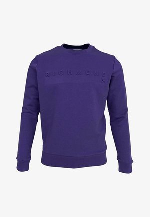Paarse lange mouw crewneck sweatshirt met "RICHMOND" in reliëf op de borst en geribbelde boorden en zoom.