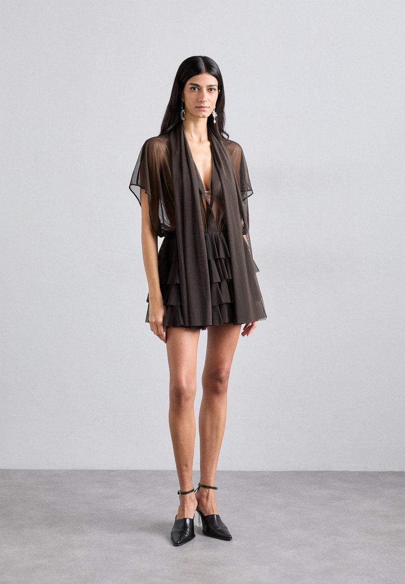 norma kamali brown mini dress Marilou Brown Ruched Satin Maxi Dress main image 0
