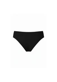 Zwarte bikinibroek met een gladde, rekbare stof, een mid-rise snit en een minimalistisch ontwerp. Geen zichtbare patronen of accenten.