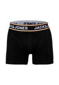 Boxers noirs en cotton avec une ceinture contrastante affichant "JACK&JONES" en lettres blanches et une accent orange.