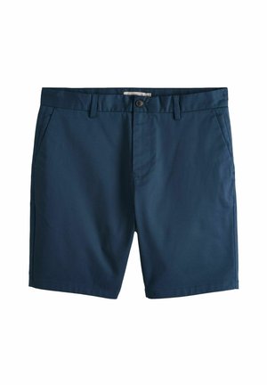Marineblaue Herren-Shorts mit Bundschlaufen, Seitentaschen und Knopfverschluss am Bund.