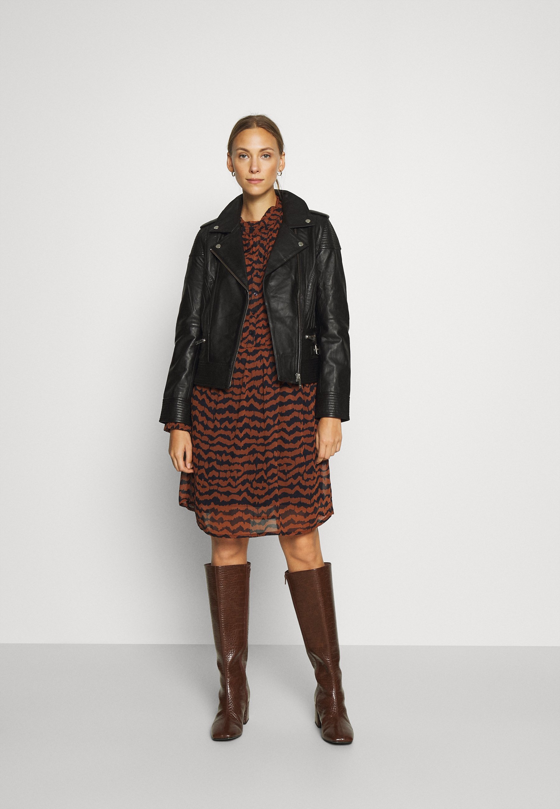 Rich & Royal BIKER JACKET WITH PIPING Leren jas black Rich & Royal BIKER JACKET WITH PIPING Leren jas black