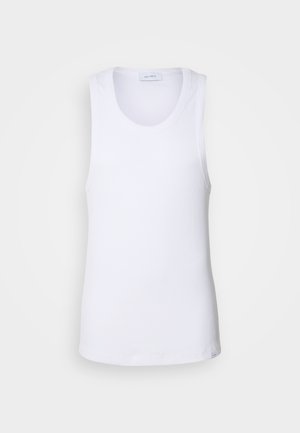 Débardeur blanc en 100% coton doux, avec un col rond, une coupe sans manches et un ourlet droit. Détails de couture minimalistes.