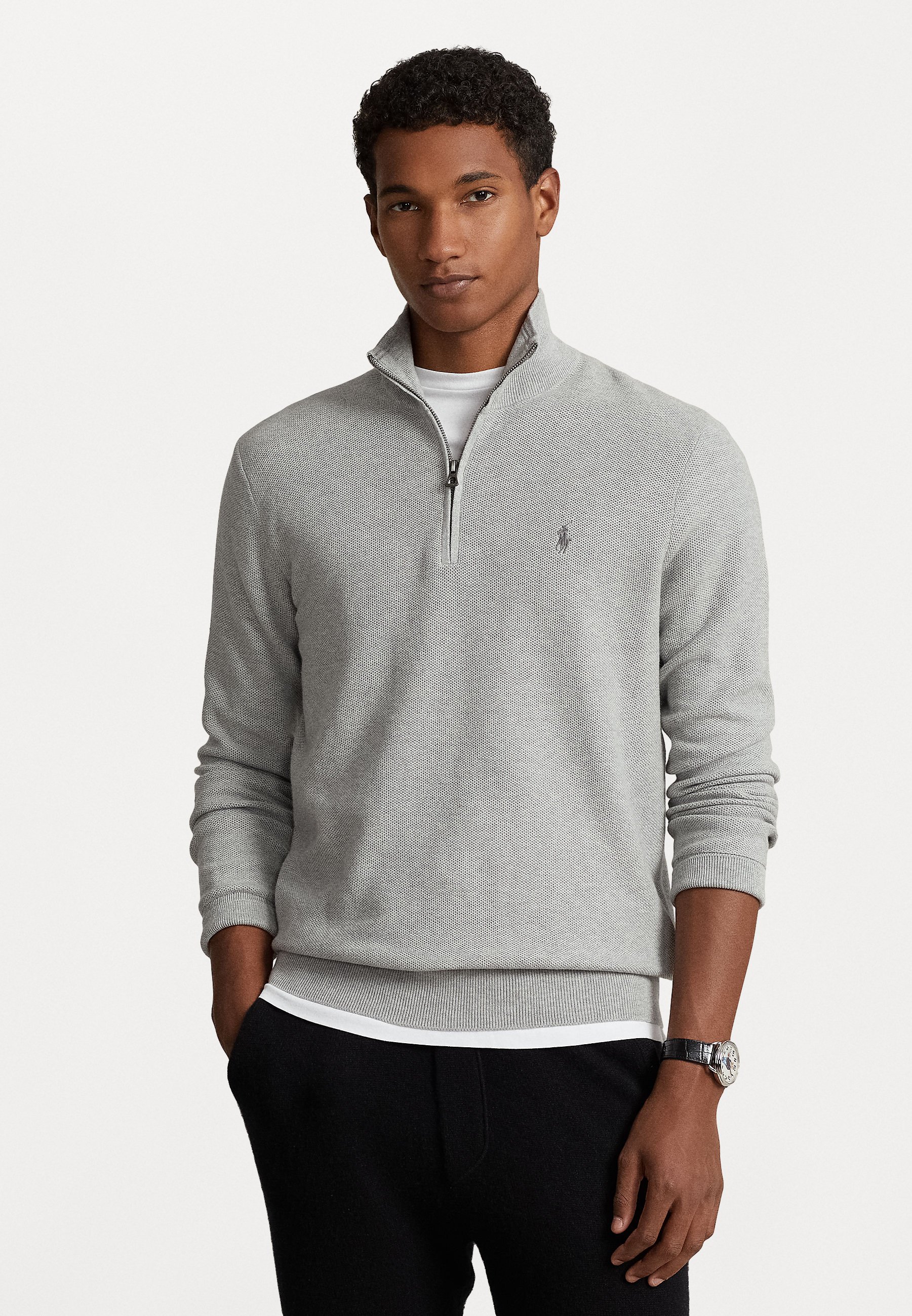 Polo Ralph Lauren MESH KNIT COTTON QUARTER-ZIP SWEATER - Jumper - andover  heather/grey - Zalando