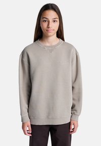Grijze katoen sweatshirt met geribbelde halslijn en boorden, voorzien van een subtiele geborduurde logo op de voorkant en een ontspannen pasvorm.