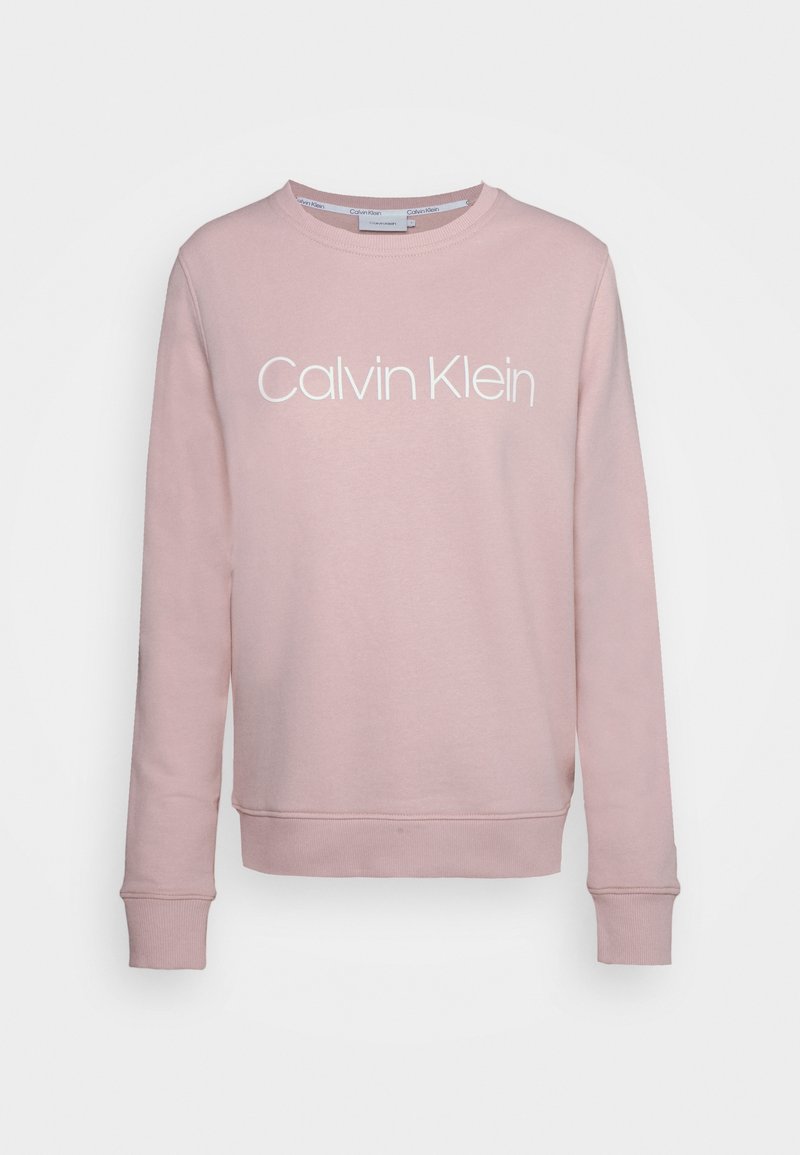 Lichtroze sweatshirt gemaakt van een katoenmix, met een ronde halslijn, lange mouwen en een wit "Calvin Klein" logo op de voorkant.