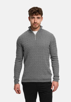 Kronstadt CABLE HALF-ZIP - Strickpullover - lt grey mix