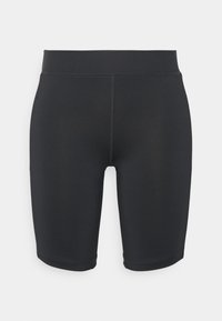 Černé sportovní šortky po kolena vyrobené z elastického materiálu. Mají široký elastický pas a hladké švy pro maximální pohodlí.