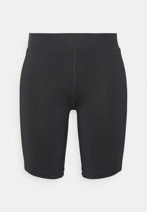 Shorts de sport noirs, arrivant au genou, fabriqués en tissu extensible. Dotés d'une large ceinture élastique et de coutures lisses pour plus de confort.
