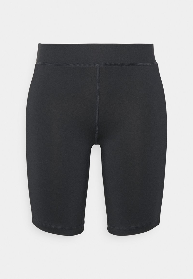 Černé sportovní šortky po kolena vyrobené z elastického materiálu. Mají široký elastický pas a hladké švy pro maximální pohodlí.