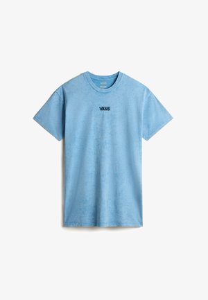 Lichtblauw katoenen t-shirt met een zachte textuur, voorzien van een zwarte "VANS" logo gecentreerd op de borst en een klassiek ronde halsontwerp.