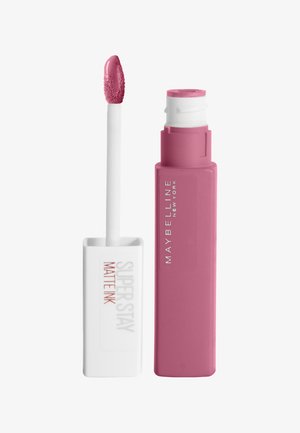 Maybelline Super Stay Matte Ink Lippenfarbe in einem rosa Tubus mit einem weißen Applikator. Glatte, matte Oberfläche; verfügt über einen schmal zulaufenden, samtigen Applikator.