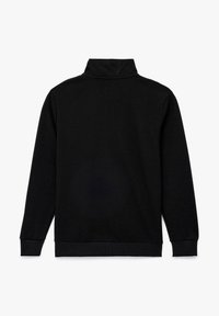 Svart långärmad tröja med hög krage, ribbad textur samt elastiska muddar och nederkant. Bakvy utan synliga detaljer.