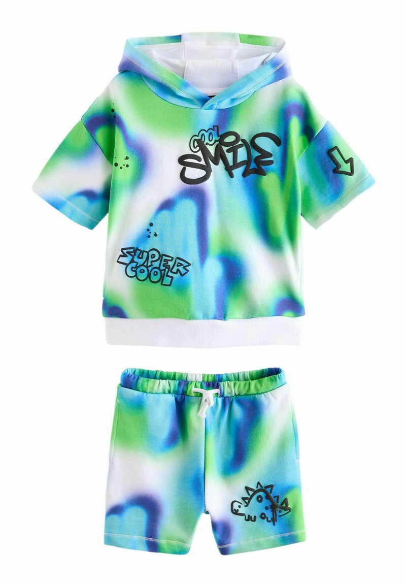 Next SHORT SLEEVE HOODED AND SET - Shorts - blue green tie dye graffiti