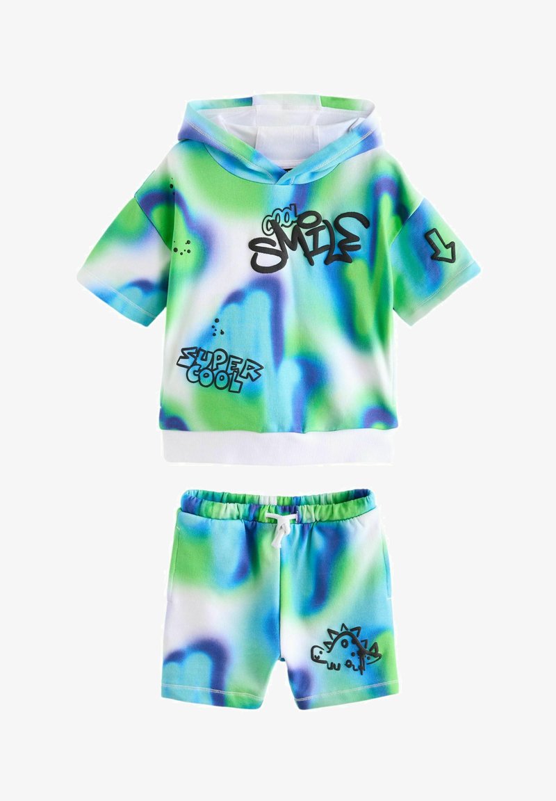Next SHORT SLEEVE HOODED AND SET - Shorts - blue green tie dye graffiti