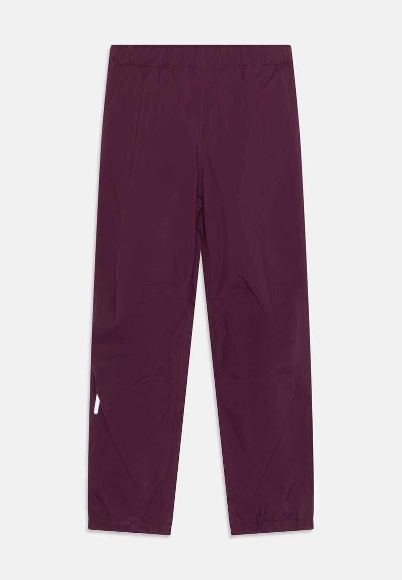 Pantalones ligeros color marrón oscuro con cintura elástica, bolsillos laterales con cremallera y dobladillos ajustados. Fabricados en un material suave y resistente al agua.