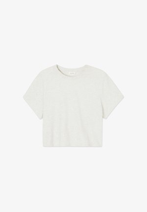 Preprosta svetlo siva kratka majica s kratkimi rokavi in okroglim izrezom, položena ravno na belem ozadju.