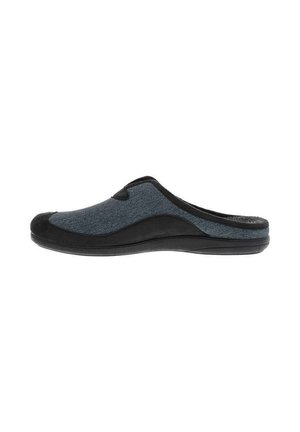 Sabot à enfiler avec une tige en textile gris foncé et une semelle en caoutchouc noire. Design incurvé avec une doublure douce et texturée. Aucun élément métallique visible.