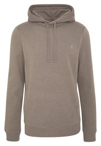 Felpa con cappuccio marrone realizzata in tessuto morbido, con tasca a marsupio, polsini a coste e un piccolo logo sul petto.