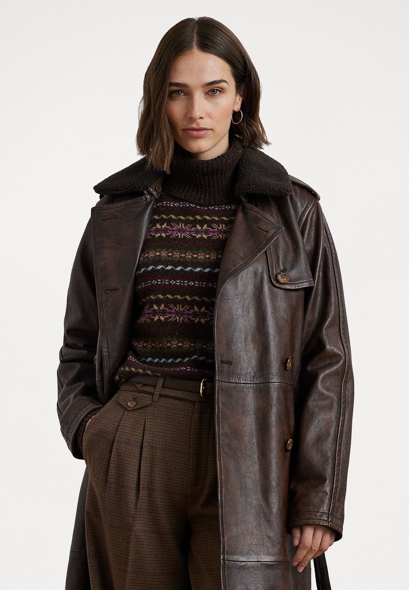 Lauren Ralph Lauren BELTED BURNISHED LAMBSKIN TRENCH COAT - Gabardina - deep mahogany
