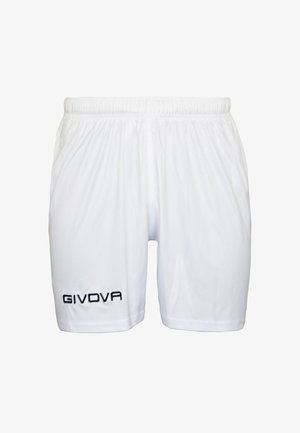 Hvide atletiske shorts lavet af letvægtsstof med elastisk talje. Har "GIVOVA" logo i sort på venstre side.